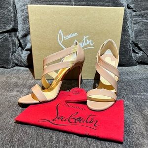Brand New Christian Louboutin World Copine 100 Patent Leather Nude Heels Sz 39